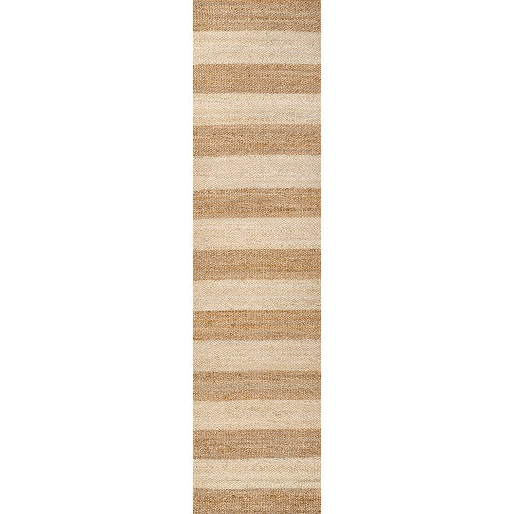 Jayon Rustic Farmhouse Woven Jute Stripe Area Rug