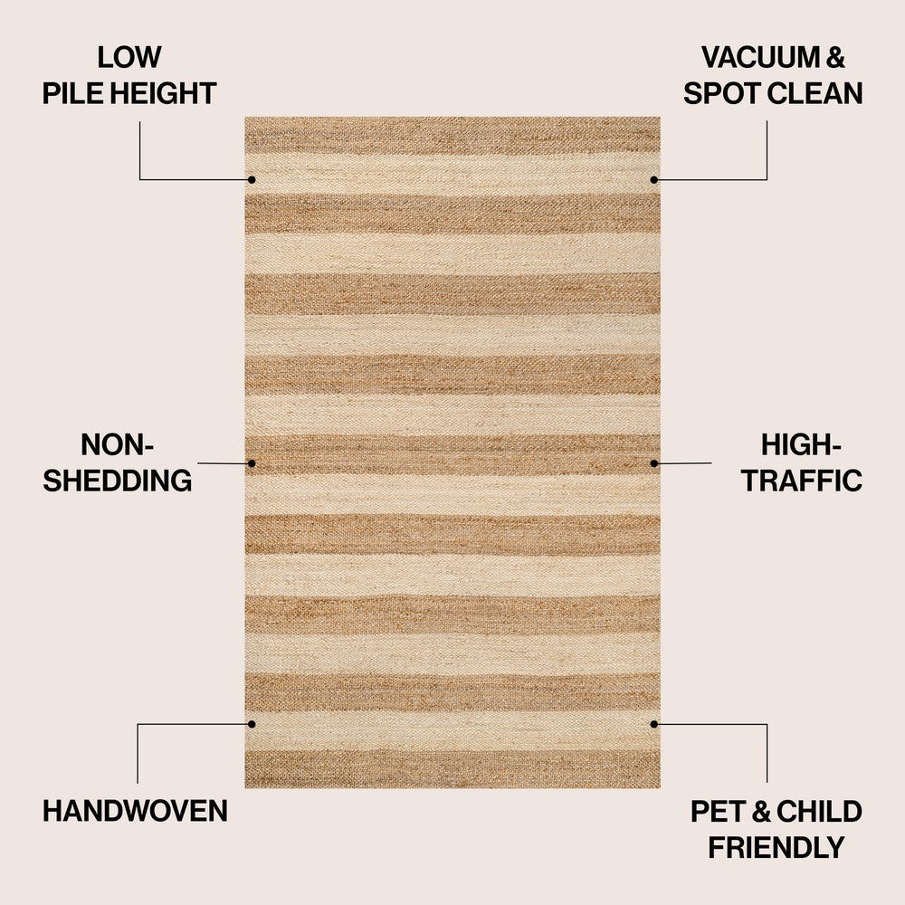 Jayon Rustic Farmhouse Woven Jute Stripe Area Rug