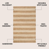 Jayon Rustic Farmhouse Woven Jute Stripe Area Rug