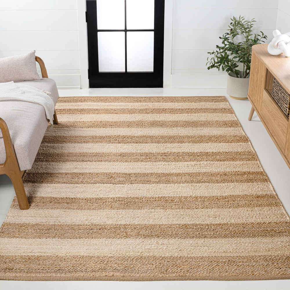 Jayon Rustic Farmhouse Woven Jute Stripe Area Rug