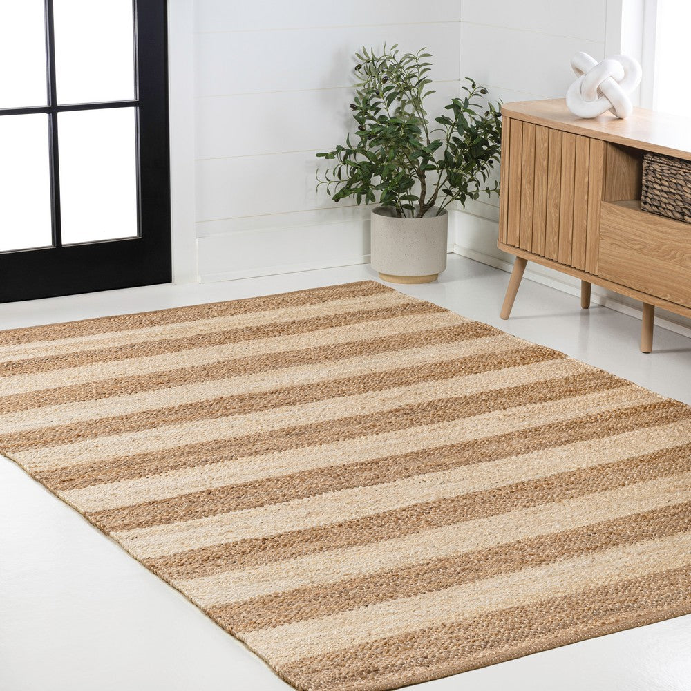 Jayon Rustic Farmhouse Woven Jute Stripe Area Rug