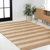 Jayon Rustic Farmhouse Woven Jute Stripe Area Rug