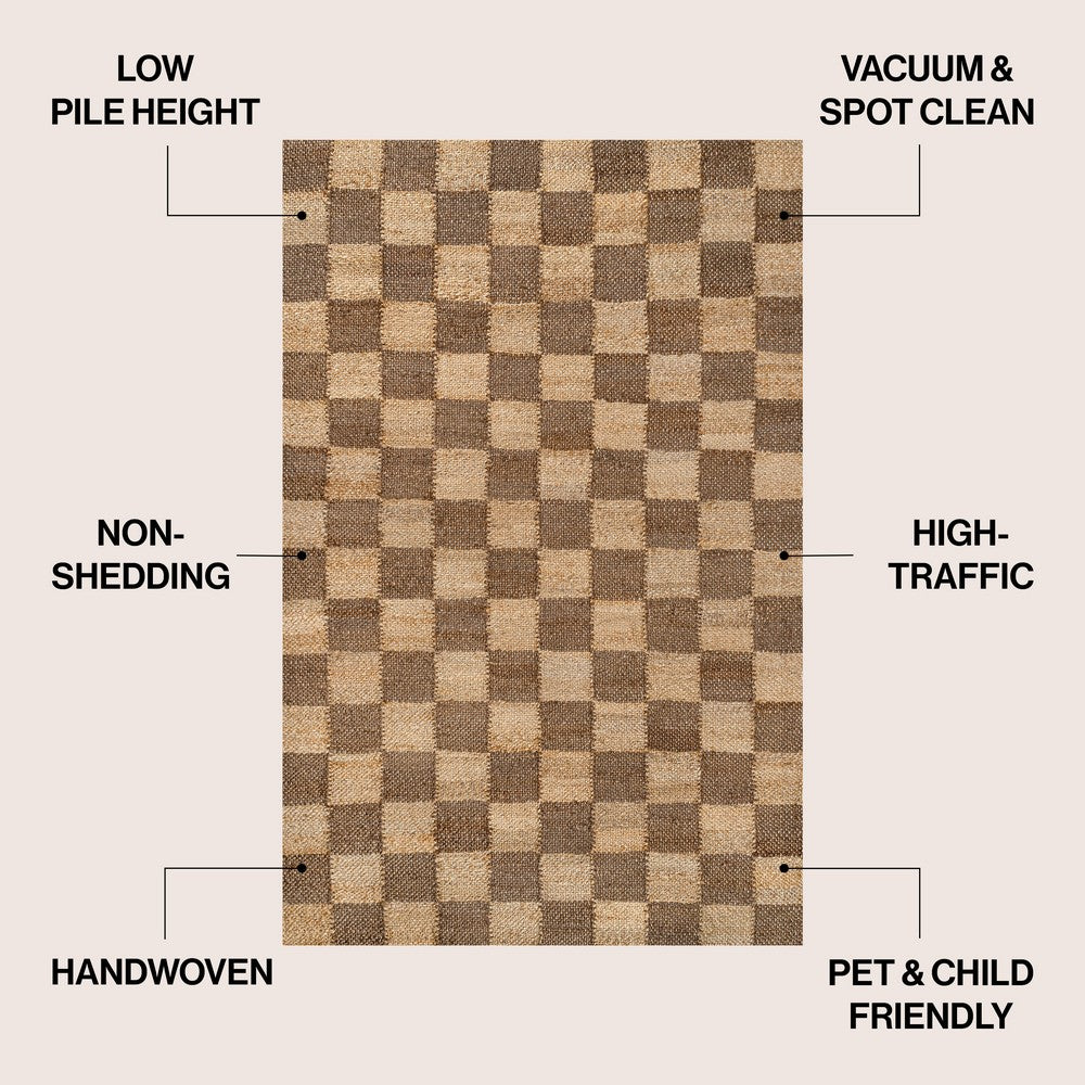 Rudra Modern Farmhouse Woven Jute Checkerboard Area Rug