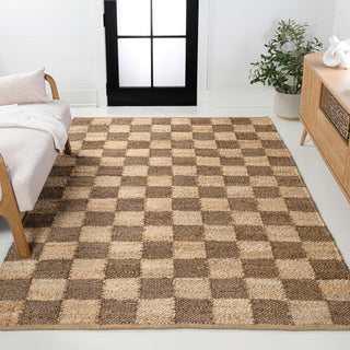 Rudra Modern Farmhouse Woven Jute Checkerboard Area Rug