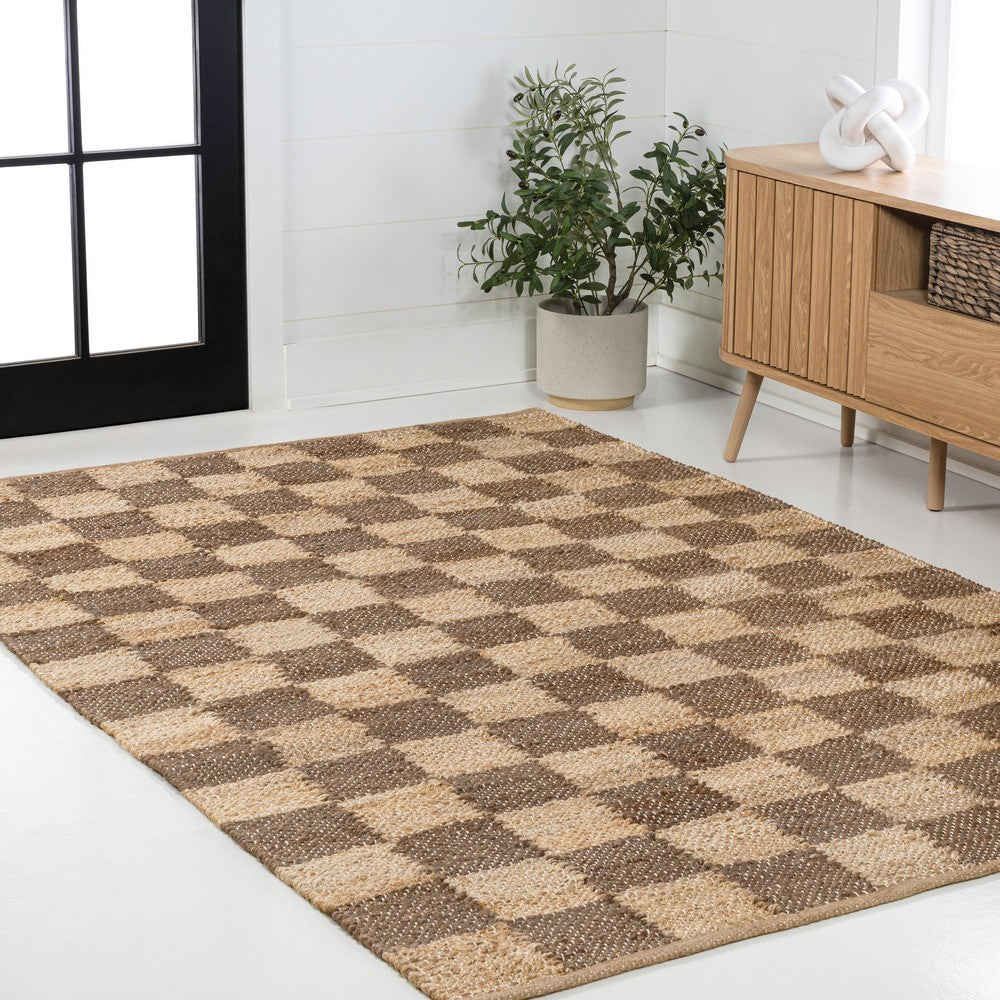 Rudra Modern Farmhouse Woven Jute Checkerboard Area Rug