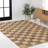 Rudra Modern Farmhouse Woven Jute Checkerboard Area Rug
