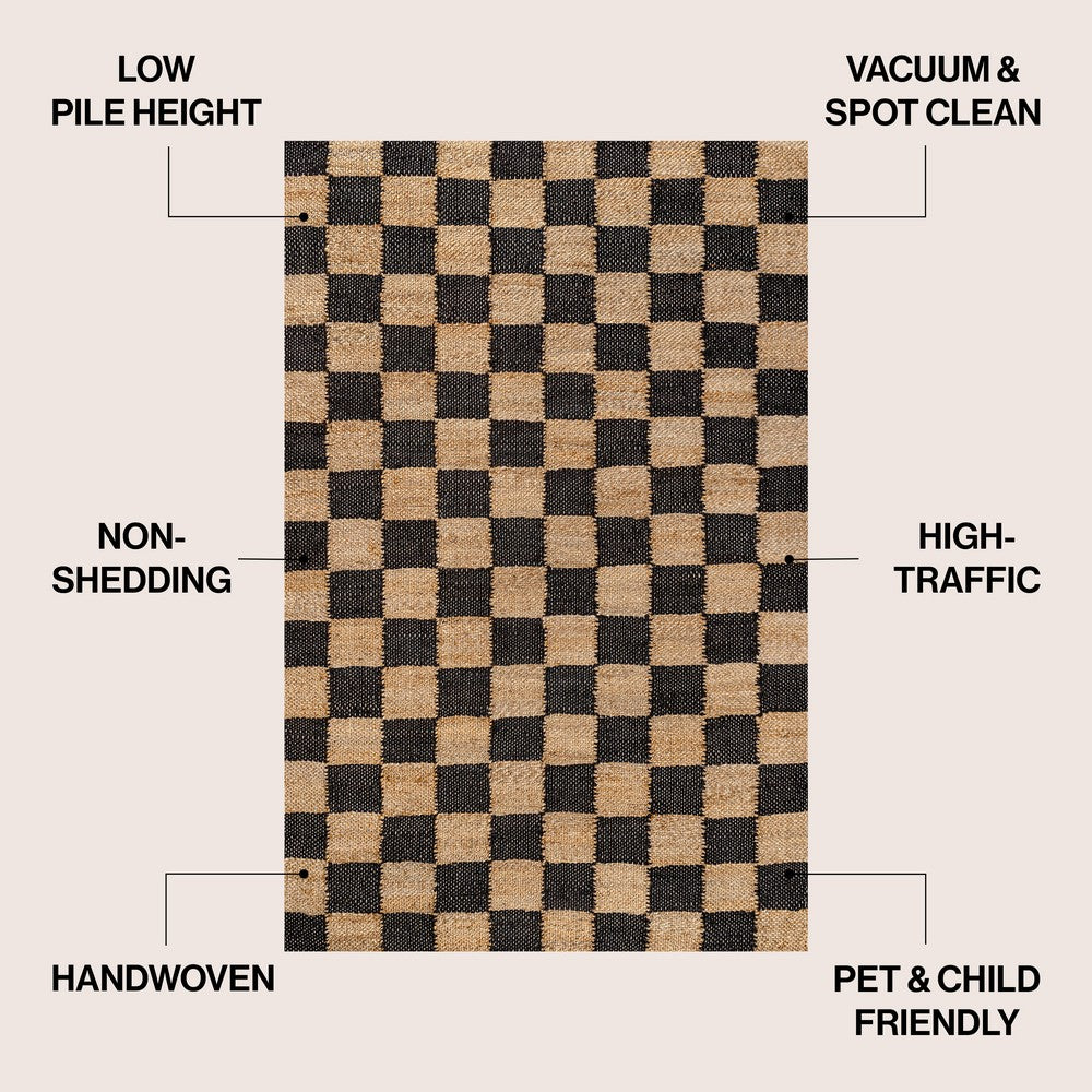 Rudra Modern Farmhouse Woven Jute Checkerboard Area Rug