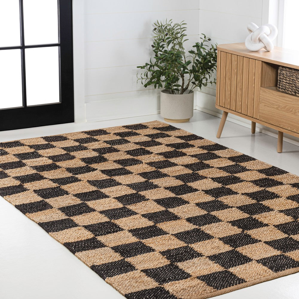 Rudra Modern Farmhouse Woven Jute Checkerboard Area Rug