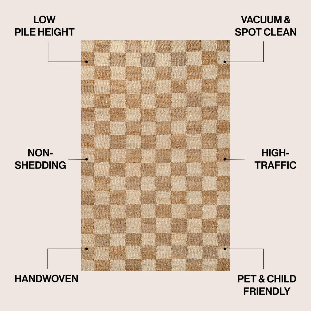 Rudra Modern Farmhouse Woven Jute Checkerboard Area Rug