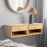 Laurel 15.71" Mid-Century Modern Floating Wall Mounted Nightstand with Soft-Close Rattan Drawer and Cable Hole