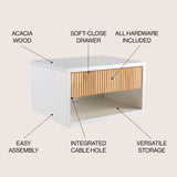 Cepee  15.71" Classic Contemporary Floating Wall Mounted Nightstand with Soft-Close Tambour Drawer and Cable Hole