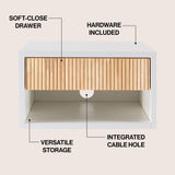 Cepee  15.71" Classic Contemporary Floating Wall Mounted Nightstand with Soft-Close Tambour Drawer and Cable Hole