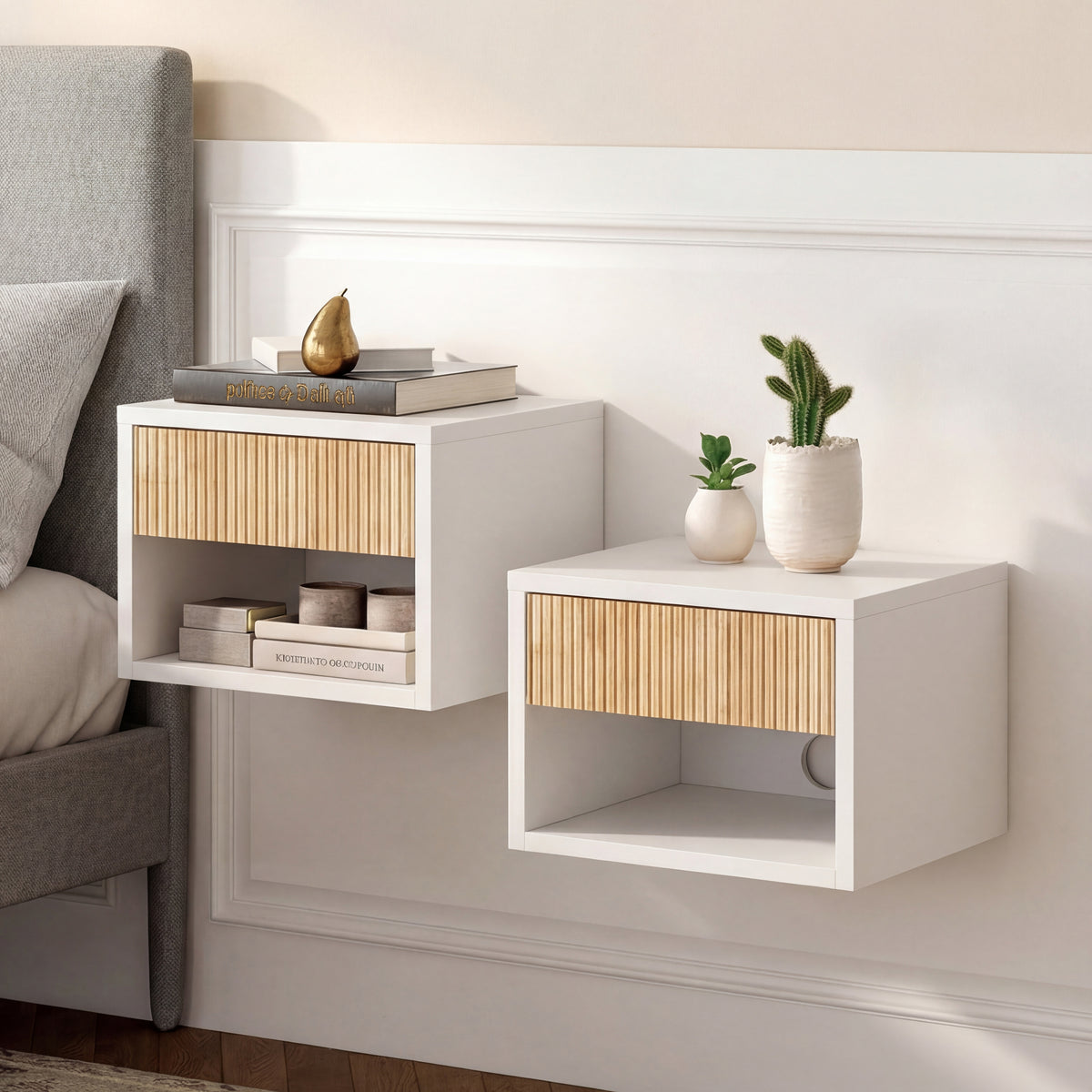 Cepee  15.71" Classic Contemporary Floating Wall Mounted Nightstand with Soft-Close Tambour Drawer and Cable Hole