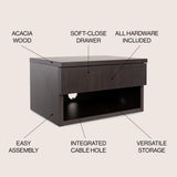 Jdav 15.71" Mid-Century Modern Floating Wall Mounted Nightstand with Soft-Close Drawer and Cable Hole