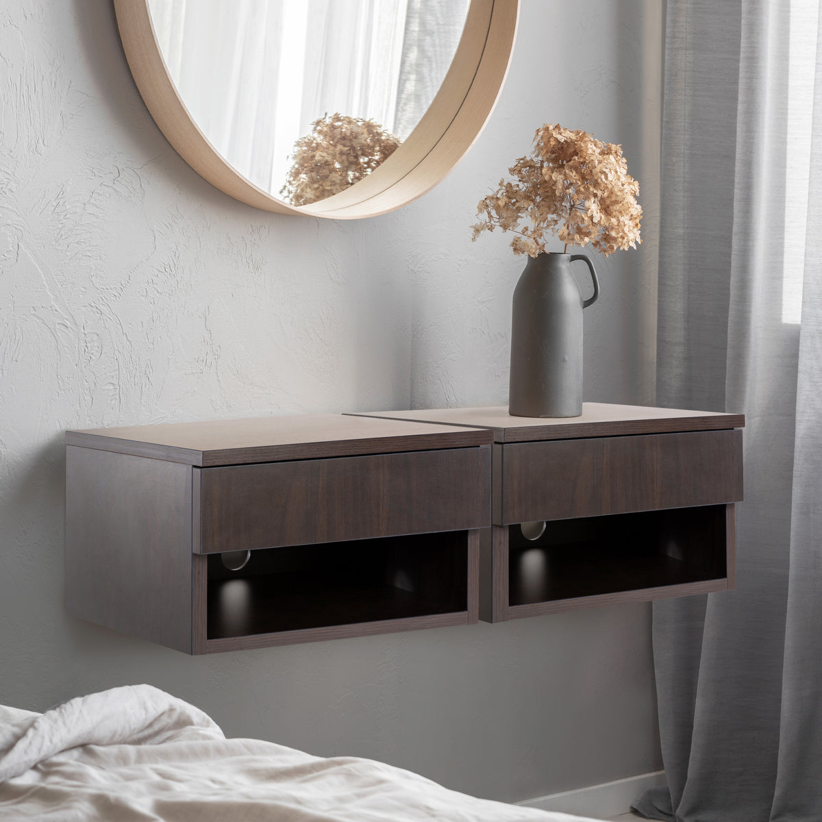 Jdav 15.71" Mid-Century Modern Floating Wall Mounted Nightstand with Soft-Close Drawer and Cable Hole