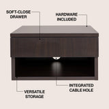 Jdav 15.71" Mid-Century Modern Floating Wall Mounted Nightstand with Soft-Close Drawer and Cable Hole