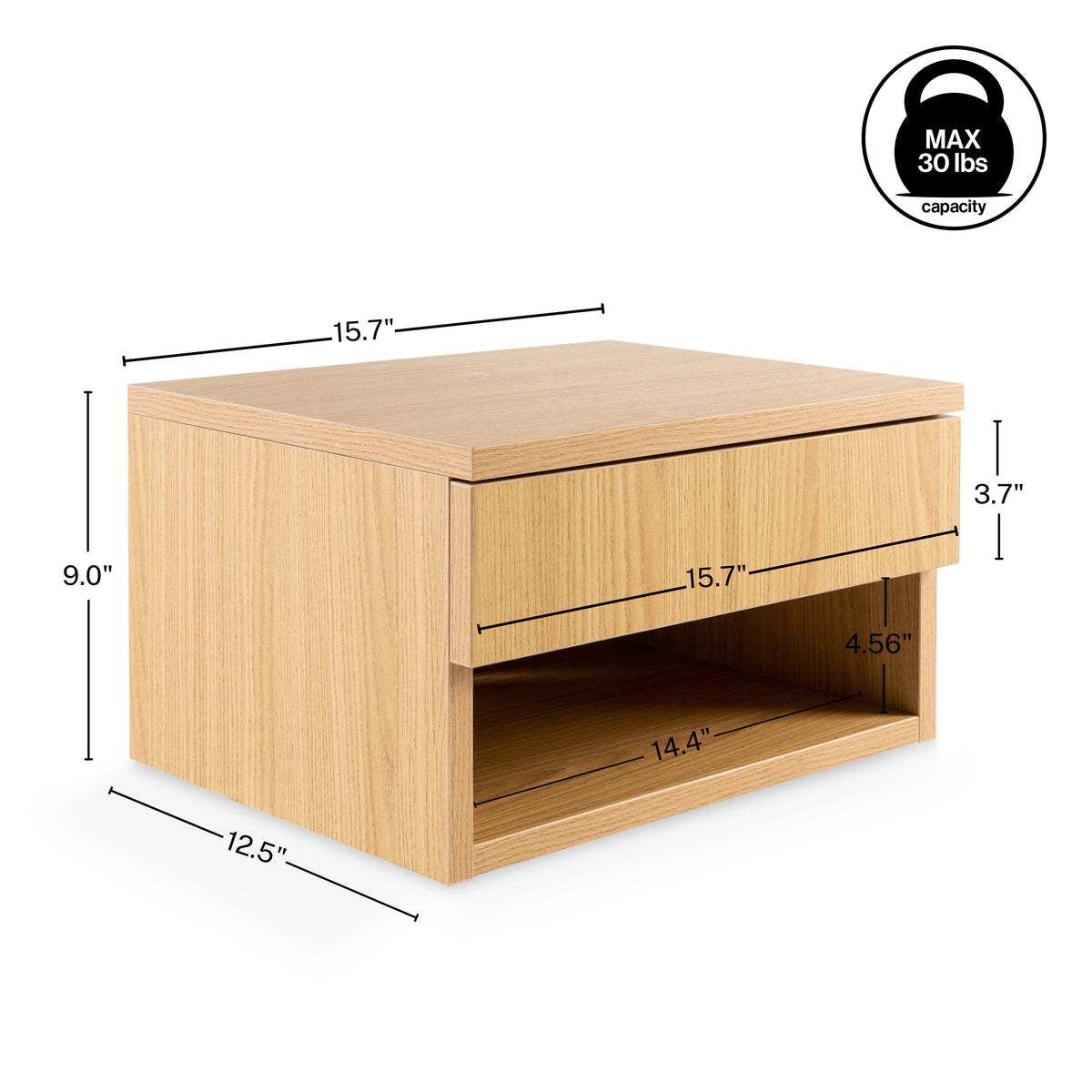 Jdav 15.71" Mid-Century Modern Floating Wall Mounted Nightstand with Soft-Close Drawer and Cable Hole