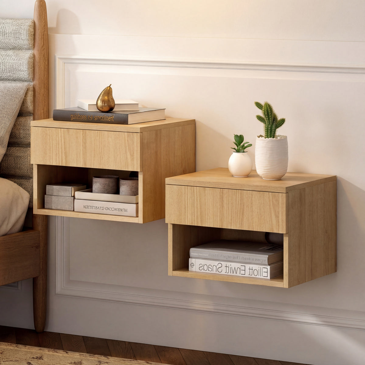 Jdav 15.71" Mid-Century Modern Floating Wall Mounted Nightstand with Soft-Close Drawer and Cable Hole
