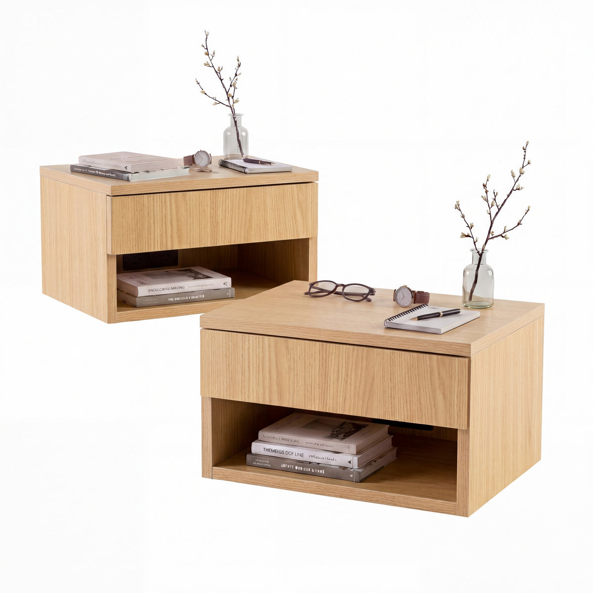 Jdav 15.71" Mid-Century Modern Floating Wall Mounted Nightstand with Soft-Close Drawer and Cable Hole