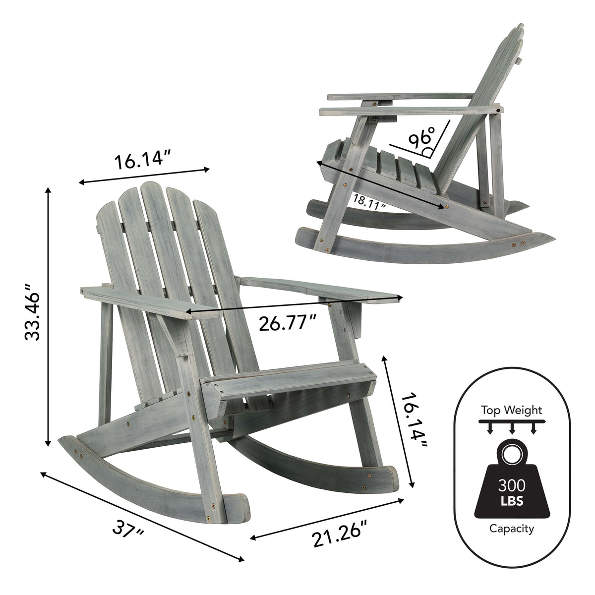 Hausa Outdoor Patio Classic Acacia Wood Adirondack Rocking Chair
