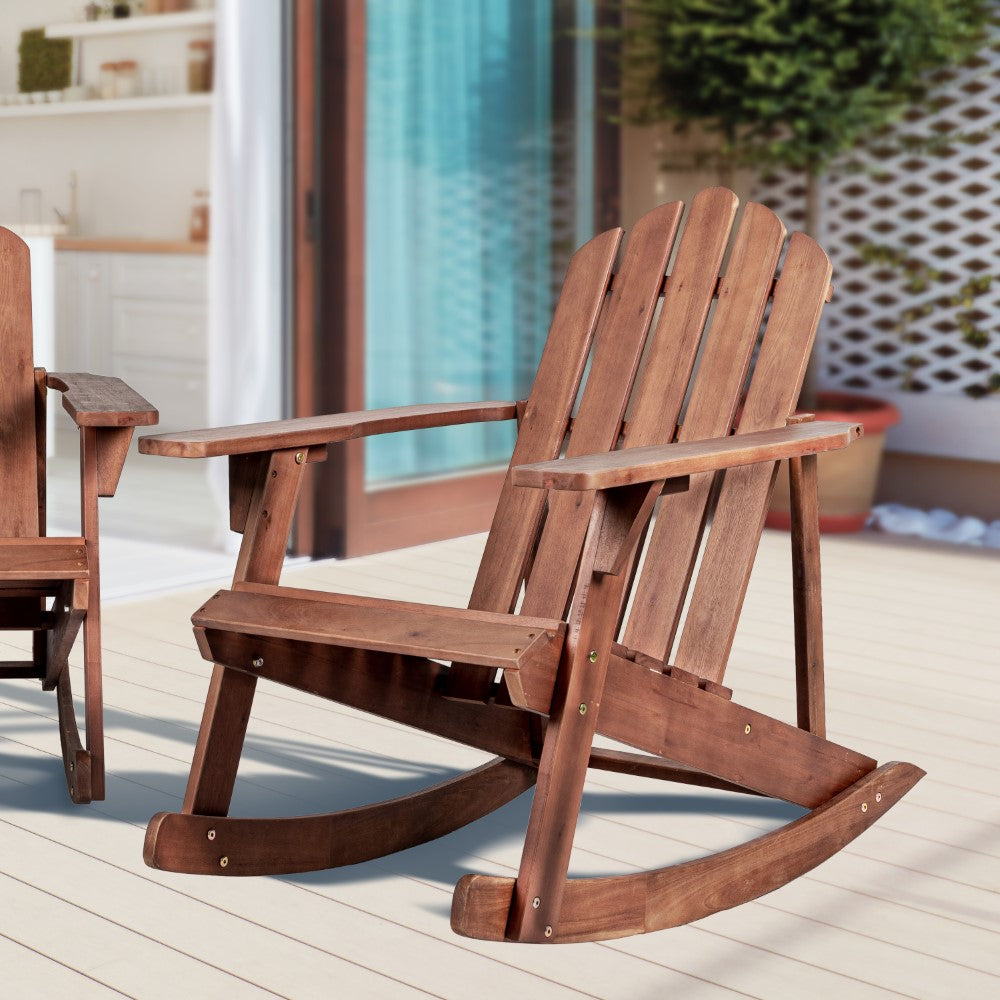 Hausa Outdoor Patio Classic Acacia Wood Adirondack Rocking Chair