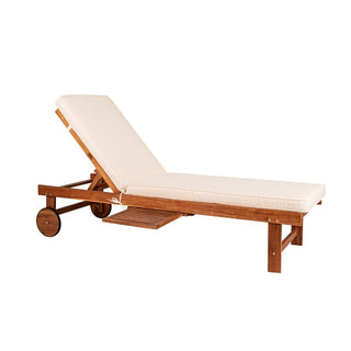 Skido Outdoor Acacia Wood Lounger with Cushion, 5-Position Back, Slide Table & Wheels