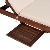 Skido Outdoor Acacia Wood Lounger with Cushion, 5-Position Back, Slide Table & Wheels