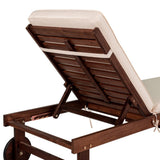 Skido Outdoor Acacia Wood Lounger with Cushion, 5-Position Back, Slide Table & Wheels