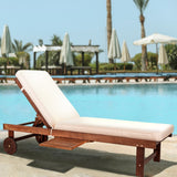 Skido Outdoor Acacia Wood Lounger with Cushion, 5-Position Back, Slide Table & Wheels