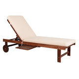 Skido Outdoor Acacia Wood Lounger with Cushion, 5-Position Back, Slide Table & Wheels