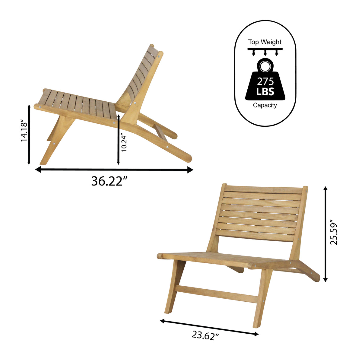 Pace Mid-Century Modern Wood Armless Outdoor Patio Chair