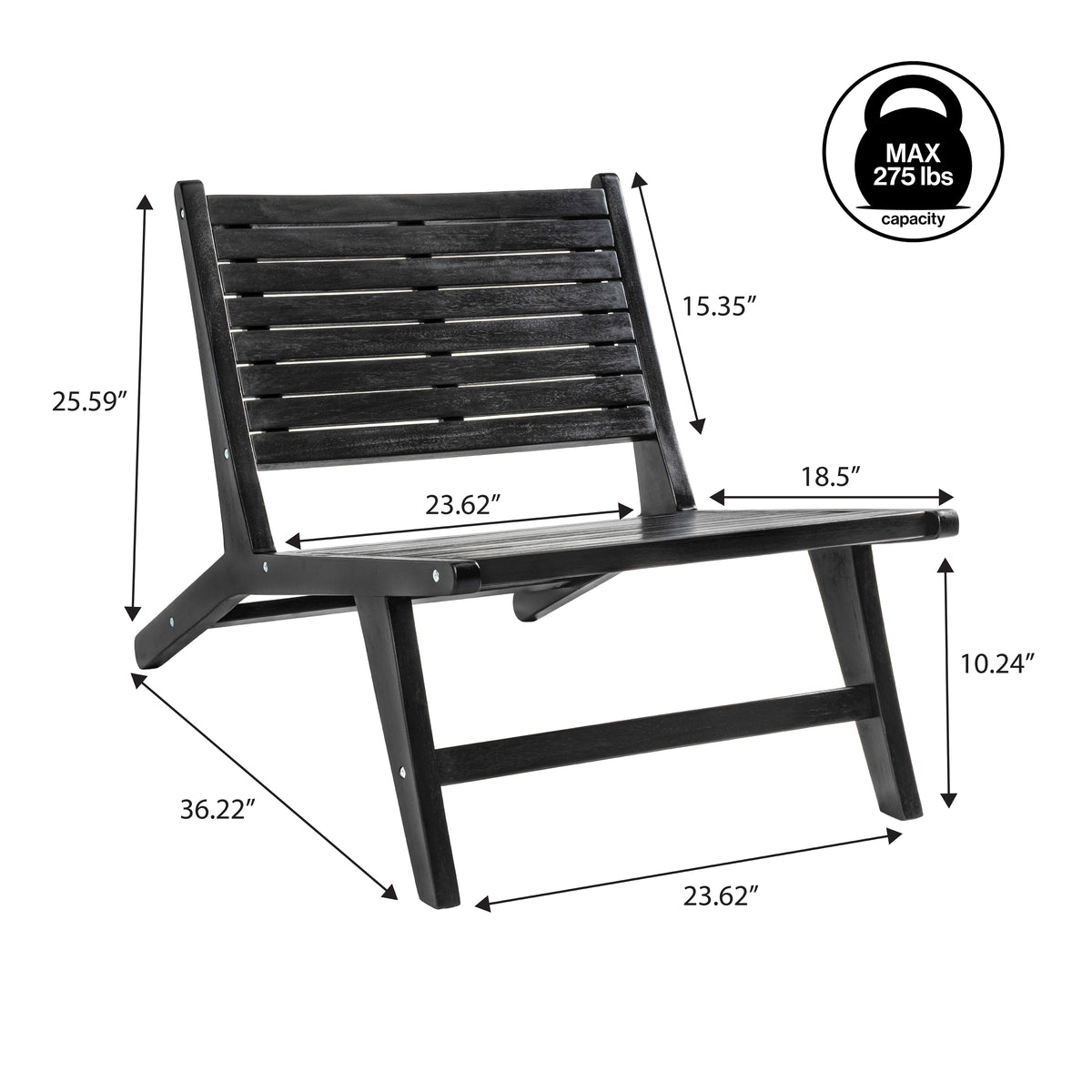 Pace Mid-Century Modern Wood Armless Outdoor Patio Chair