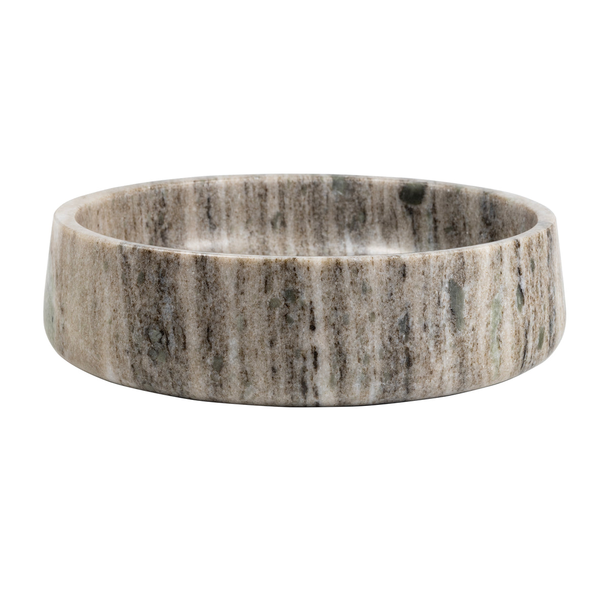 Laurel 9 in. Contemporary Round Heavyweight Solid Marble with Non-Slip Base Pet Food and Water Bowl - Gray/Brown