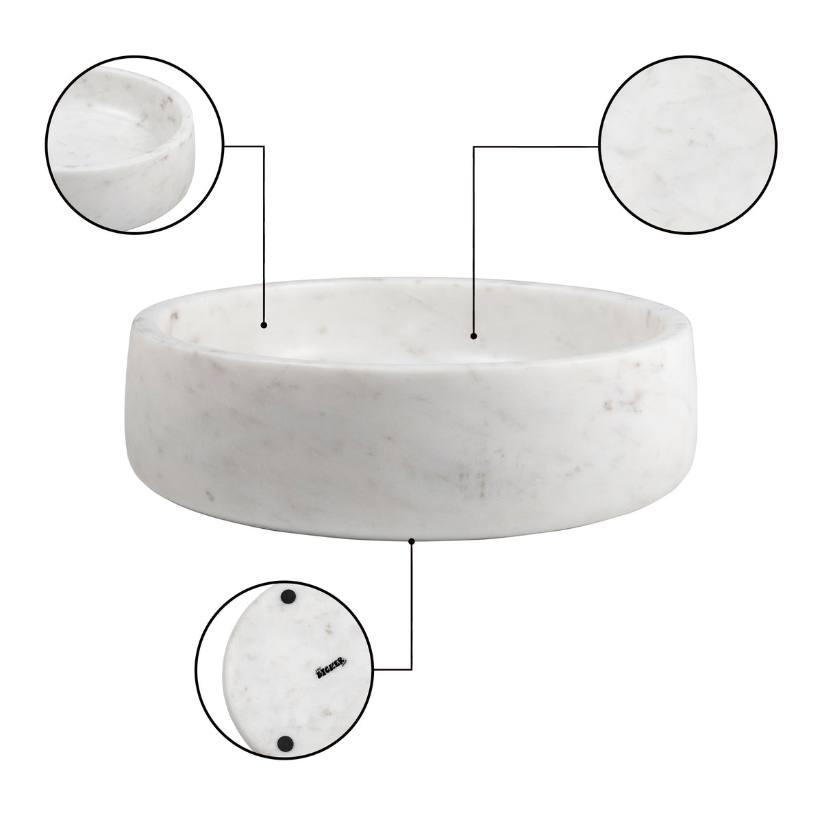Laurel 9 in. Contemporary Round Heavyweight Solid Marble with Non-Slip Base Pet Food and Water Bowl - White