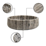 Laurel 7.5 in. Contemporary Round Heavyweight Solid Marble with Non-Slip Base Pet Food and Water Bowl - Gray/Brown