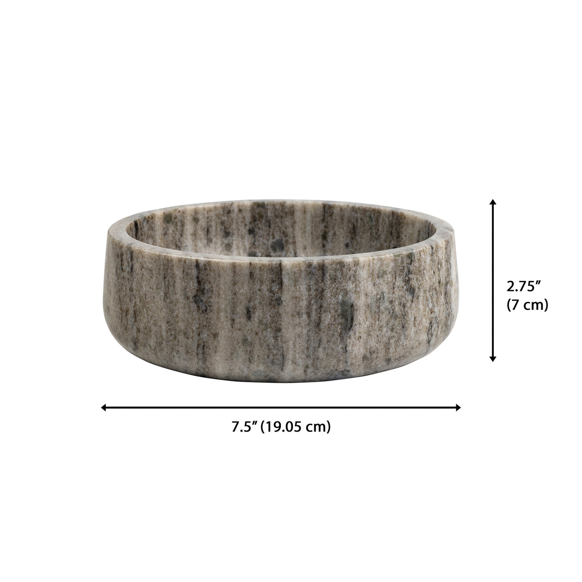 Laurel 7.5 in. Contemporary Round Heavyweight Solid Marble with Non-Slip Base Pet Food and Water Bowl - Gray/Brown