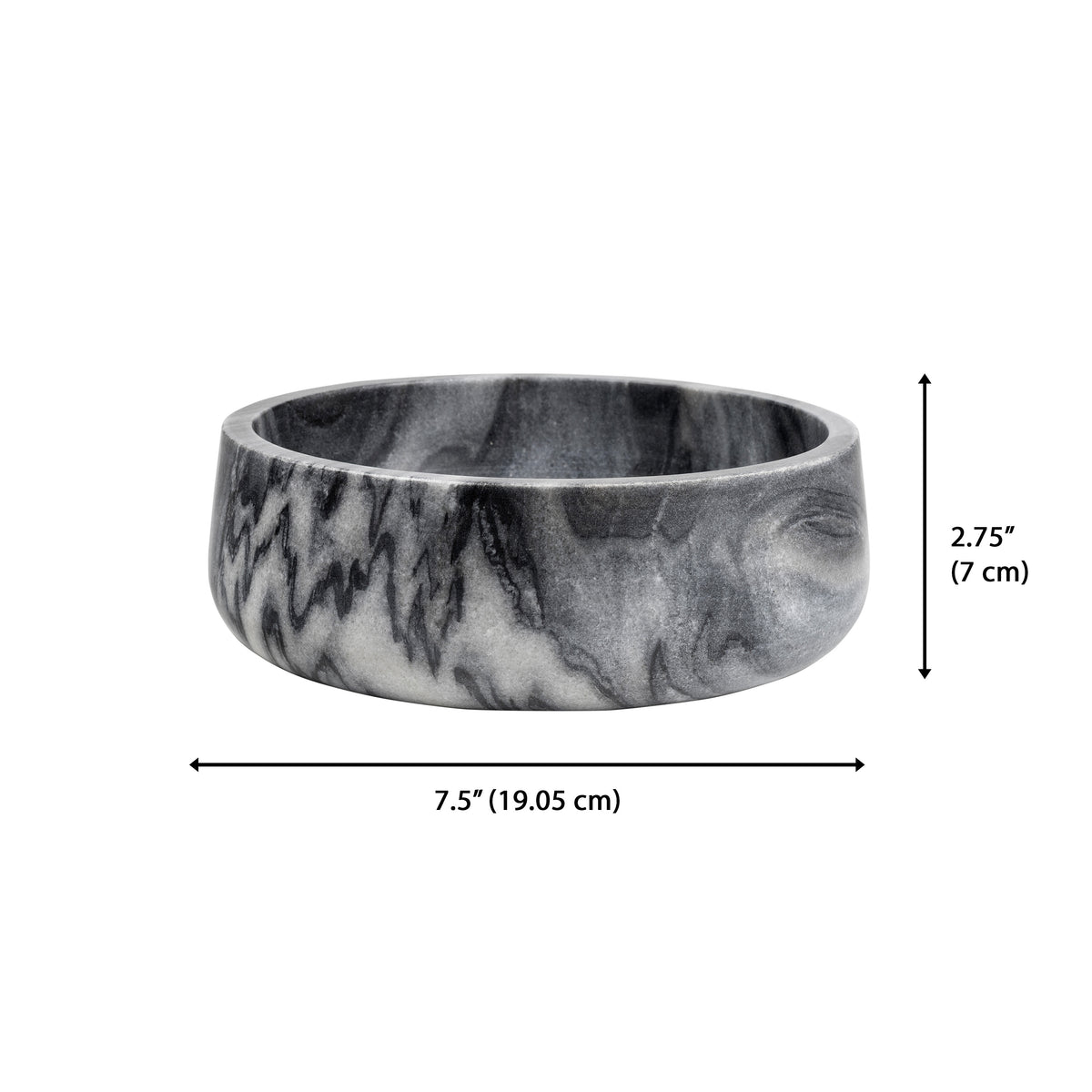 Laurel 7.5 in. Contemporary Round Heavyweight Solid Marble with Non-Slip Base Pet Food and Water Bowl - Black/White