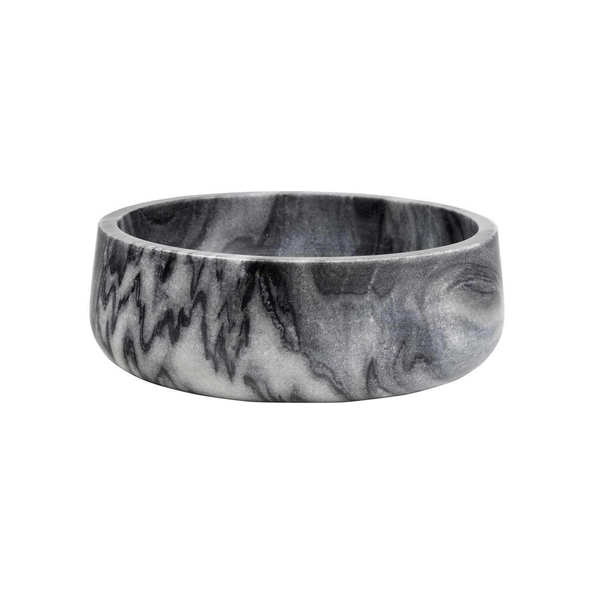 Laurel 7.5 in. Contemporary Round Heavyweight Solid Marble with Non-Slip Base Pet Food and Water Bowl - Black/White