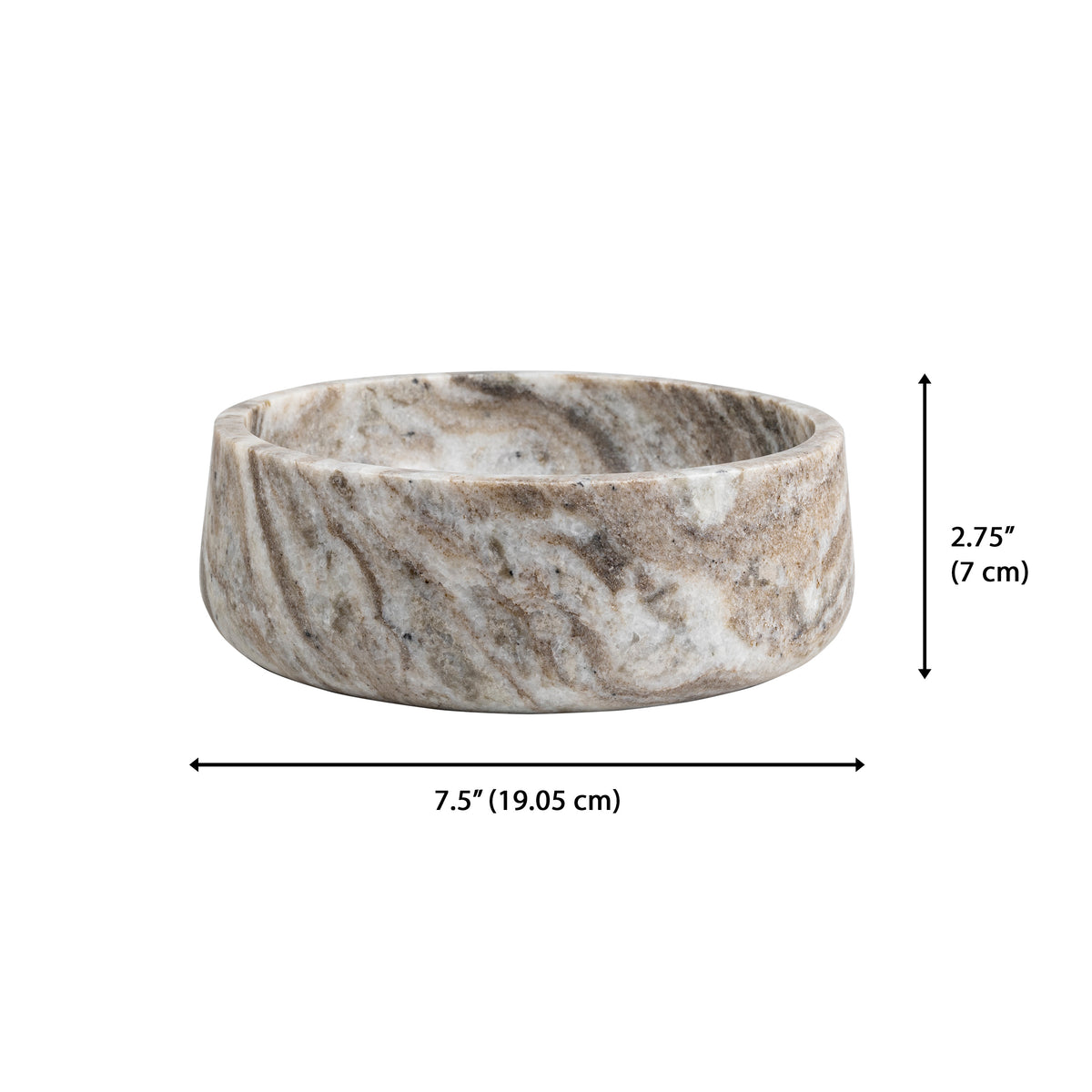 Laurel 7.5 in. Contemporary Round Heavyweight Solid Marble with Non-Slip Base Pet Food and Water Bowl - Beige/Gray