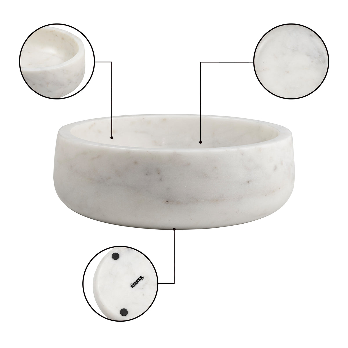 Laurel 7.5 in. Contemporary Round Heavyweight Solid Marble with Non-Slip Base Pet Food and Water Bowl - White