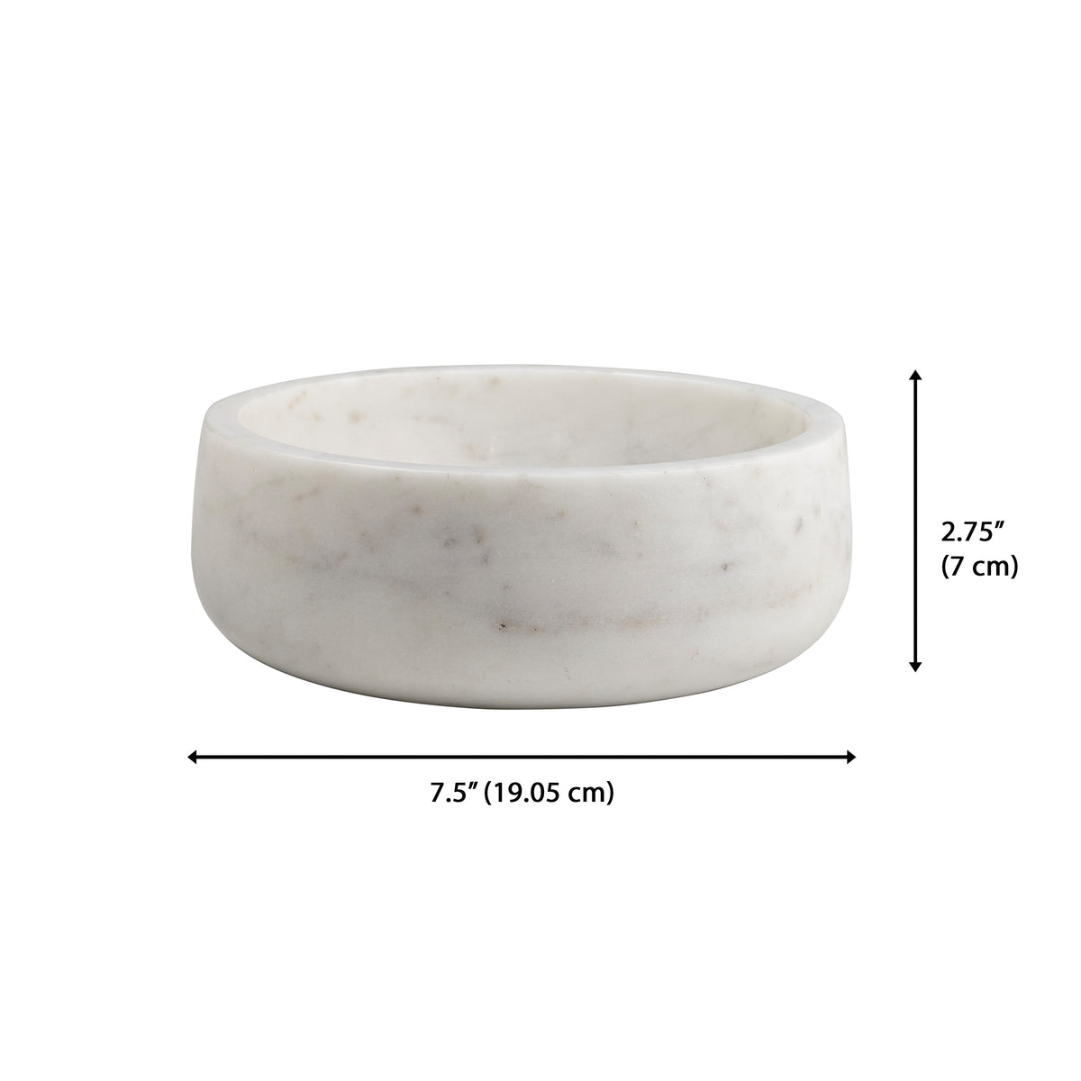 Laurel 7.5 in. Contemporary Round Heavyweight Solid Marble with Non-Slip Base Pet Food and Water Bowl - White