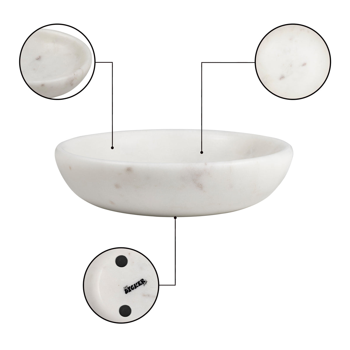 Mae 6 in. Contemporary Round Heavyweight Solid Marble with Non-Slip Base Pet Food and Water Bowl - White