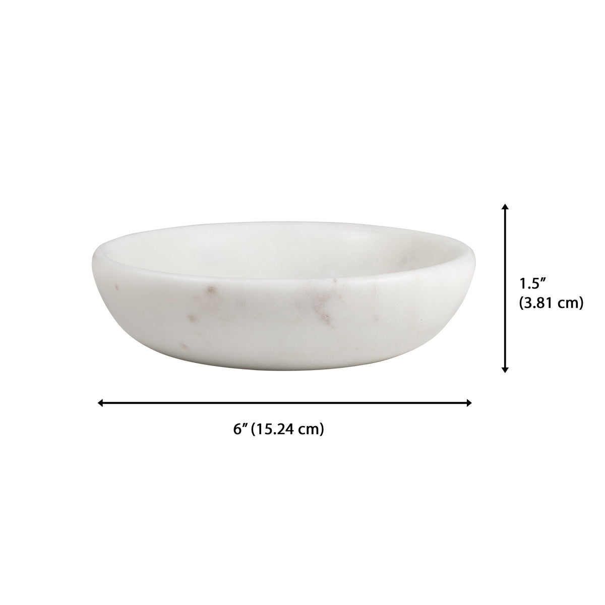 Mae 6 in. Contemporary Round Heavyweight Solid Marble with Non-Slip Base Pet Food and Water Bowl - White
