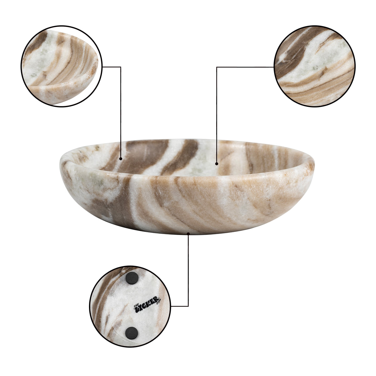 Mae 6 in. Contemporary Round Heavyweight Solid Marble with Non-Slip Base Pet Food and Water Bowl - Beige/Gray
