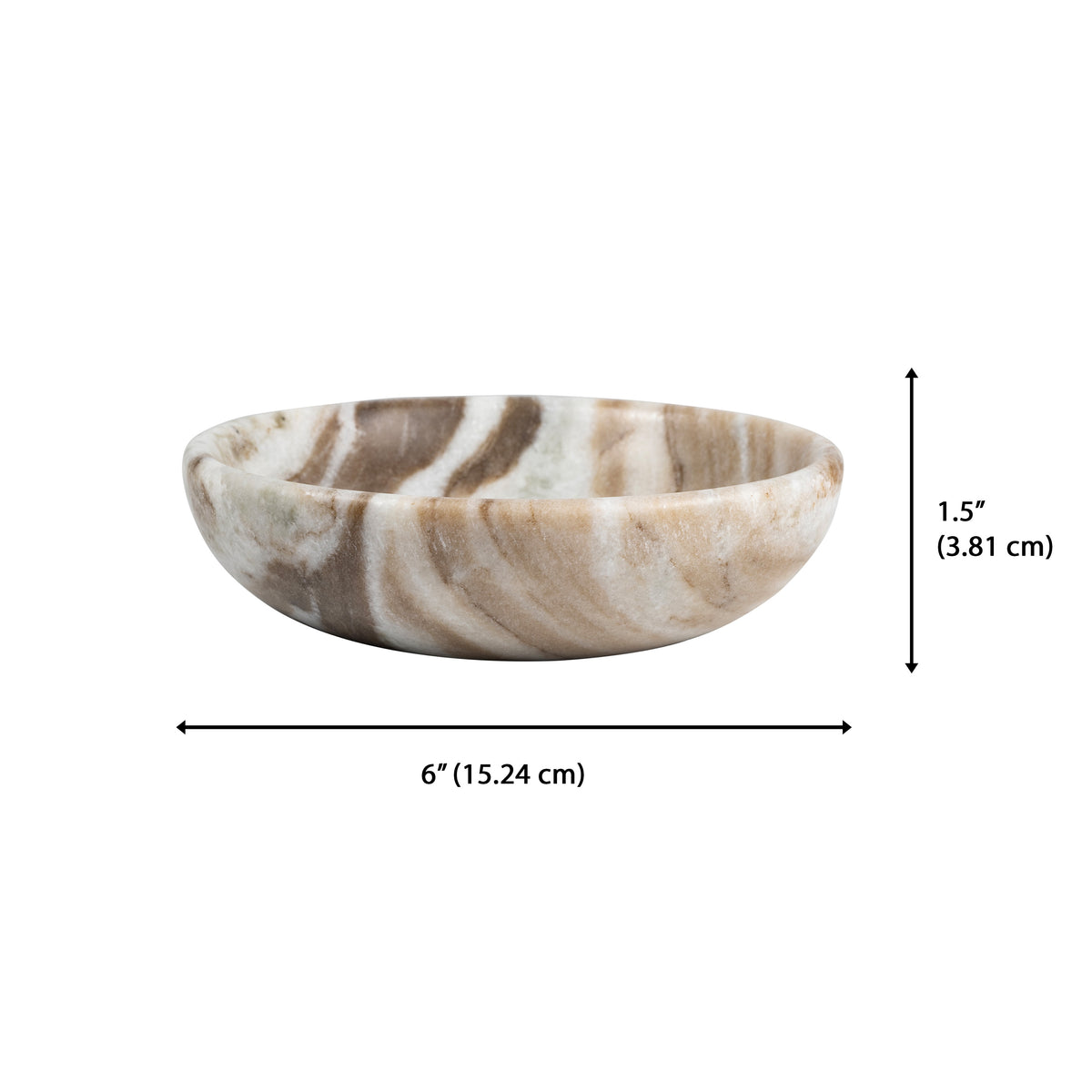 Mae 6 in. Contemporary Round Heavyweight Solid Marble with Non-Slip Base Pet Food and Water Bowl - Beige/Gray