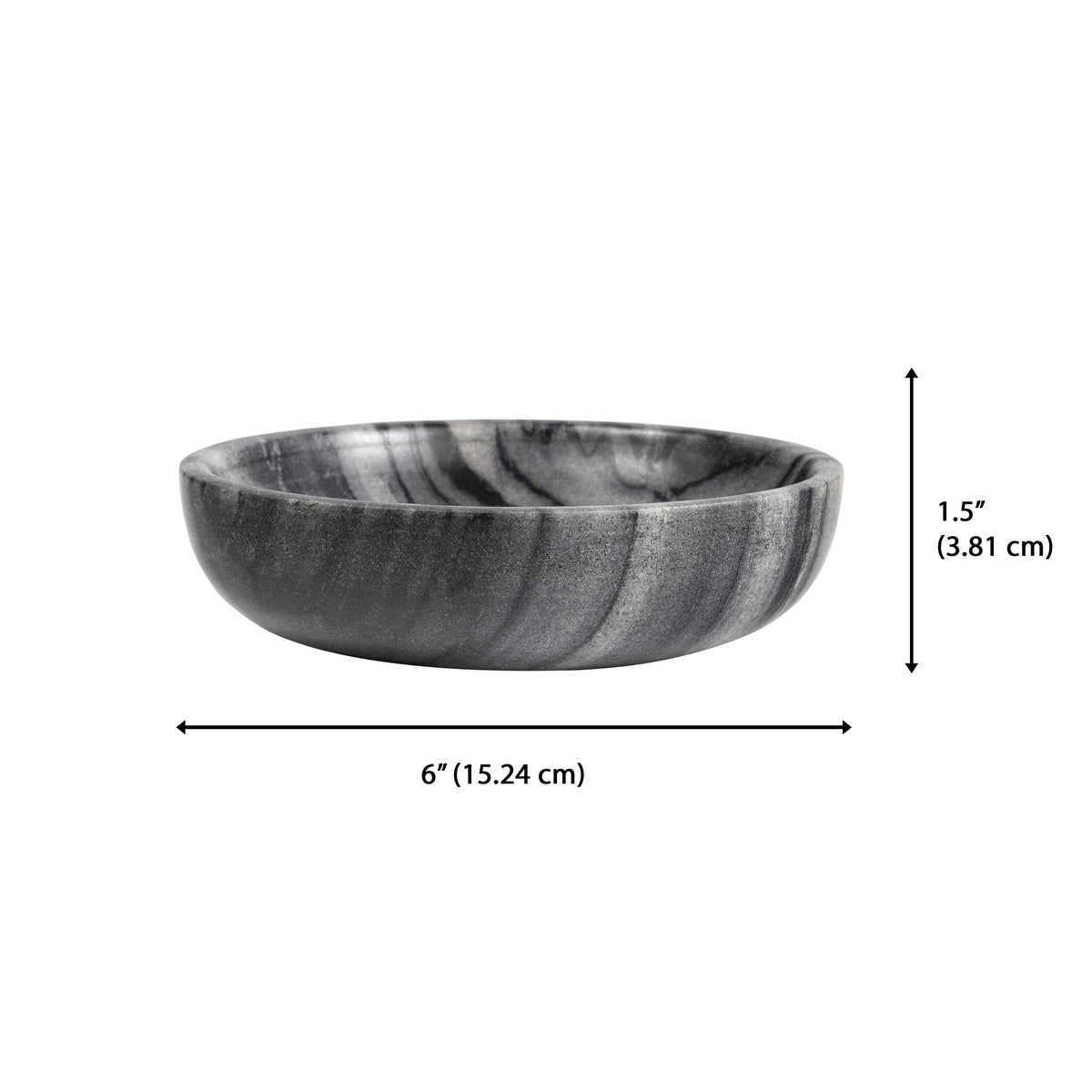 Mae 6 in. Contemporary Round Heavyweight Solid Marble with Non-Slip Base Pet Food and Water Bowl - Black/White