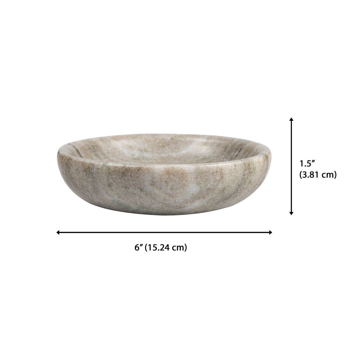 Mae 6 in. Contemporary Round Heavyweight Solid Marble with Non-Slip Base Pet Food and Water Bowl - Gray/Brown