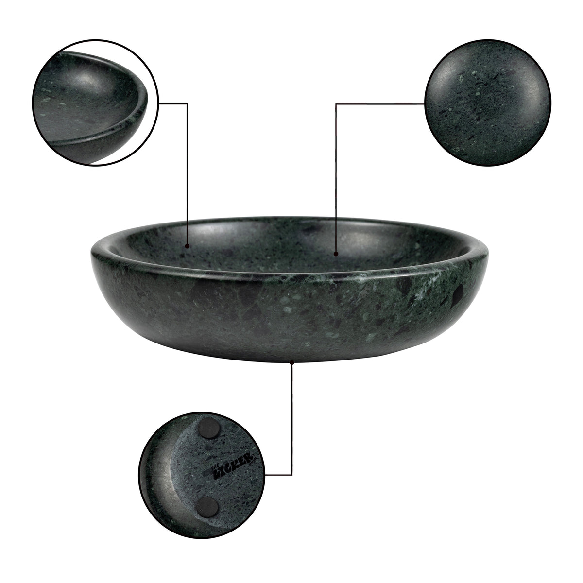 Mae 6 in. Contemporary Round Heavyweight Solid Marble with Non-Slip Base Pet Food and Water Bowl - Green