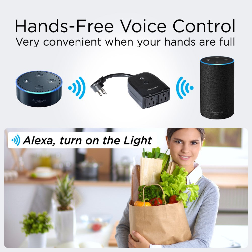 Sunshine Outdoor Smart Dual Plug - WiFi Remote App Control for Outdoor Lights & Holiday Decor; Compatible with Alexa and Google Home, No Hub Required