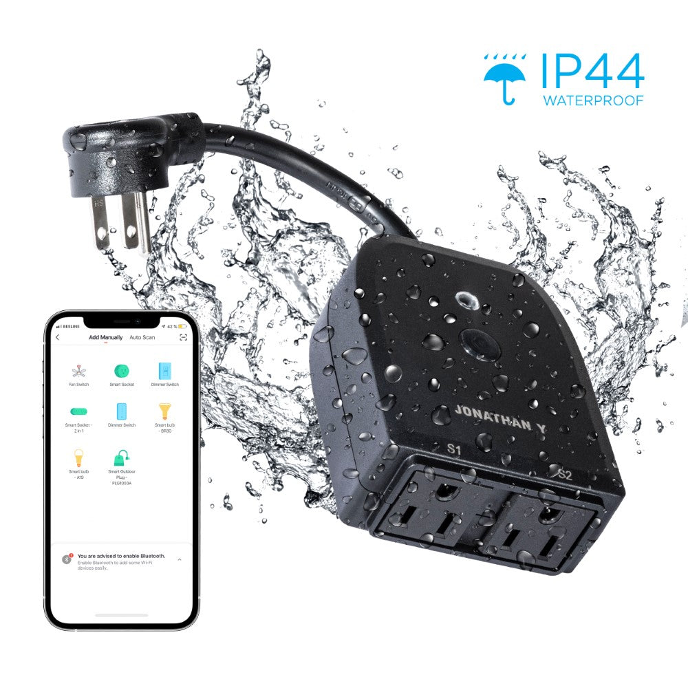 Sunshine Outdoor Smart Dual Plug - WiFi Remote App Control for Outdoor Lights & Holiday Decor; Compatible with Alexa and Google Home, No Hub Required
